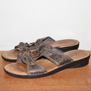 Clarks Bendables Nikki Peridot Slide Sandals Blue Leather Women's 8.5